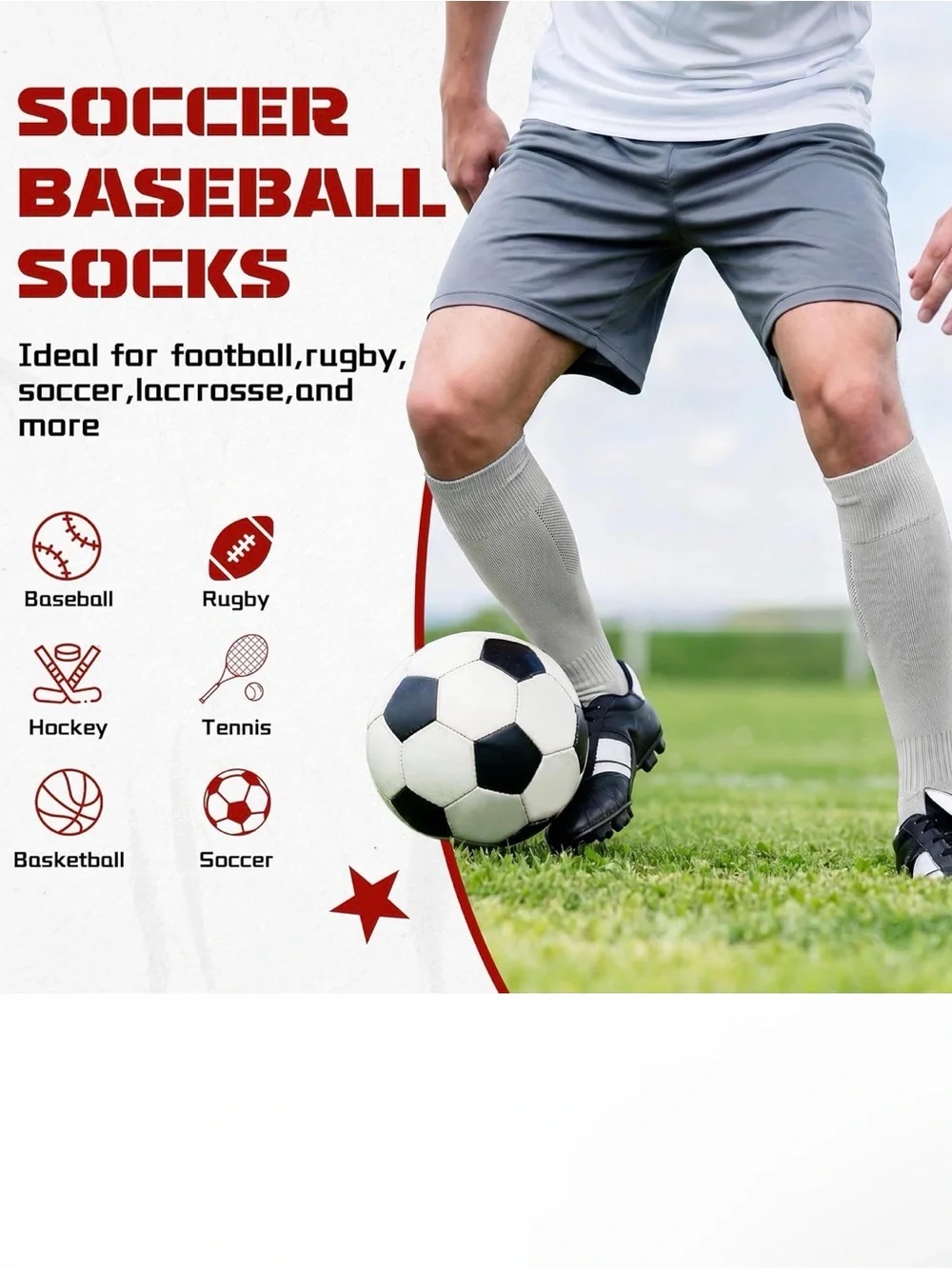 Sunew Gray Knee-High Athletic Socks - 2 Pair Size 8-12 Youth S/M